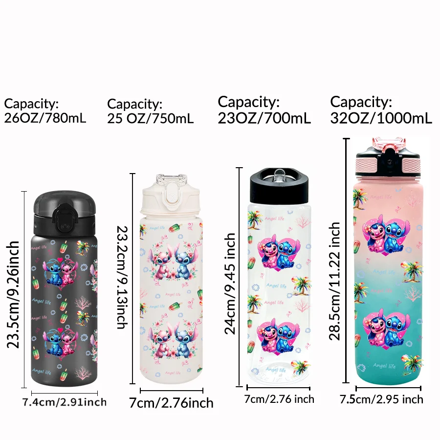 1 قطعة ديزني ستيتش الملاك المطبوعة 23-32 أوقية زجاجة ماء متعددة البلاستيك المحمولة كوب ماء رياضي هدية عيد ميلاد