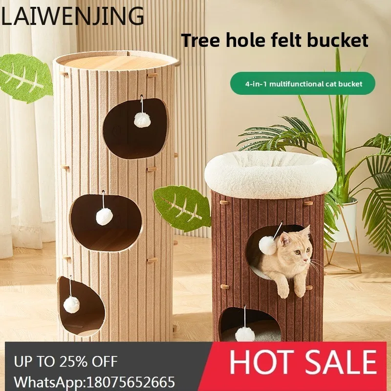 HLZ  Cat Climbing Frame with Integrated Nest Winter Warmth Multi-layer Enclosed Nest Tree Hole Felt Bucket