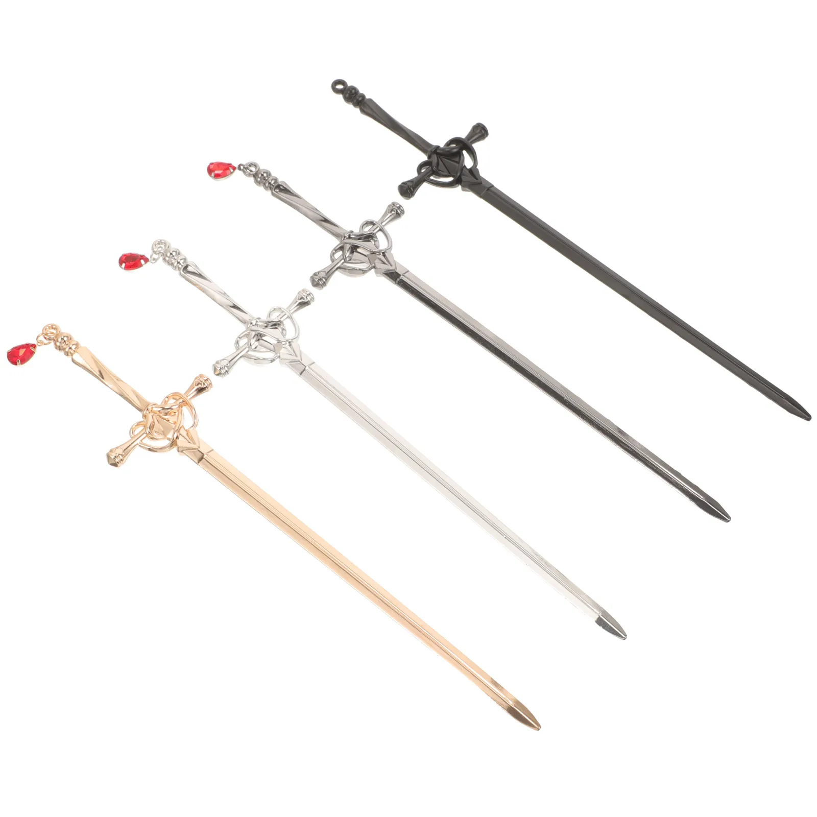 

4pcs Hair Bun Accessories Women Hairpin Stick Chinese Vintage Metal Hair Chopstick Long Classic Retro Red Gemstone