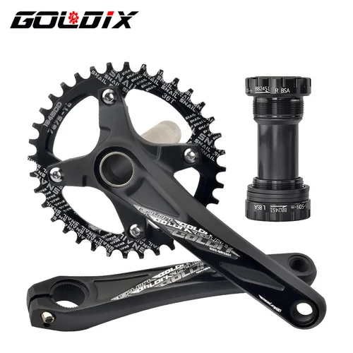 Platos y bielas de bicicleta GOLDIX 104BCD de dientes anchos y estrechos, manivela de 170/175mm, anillo de cadena redondo/ovalado 32T/34T/36T/38T