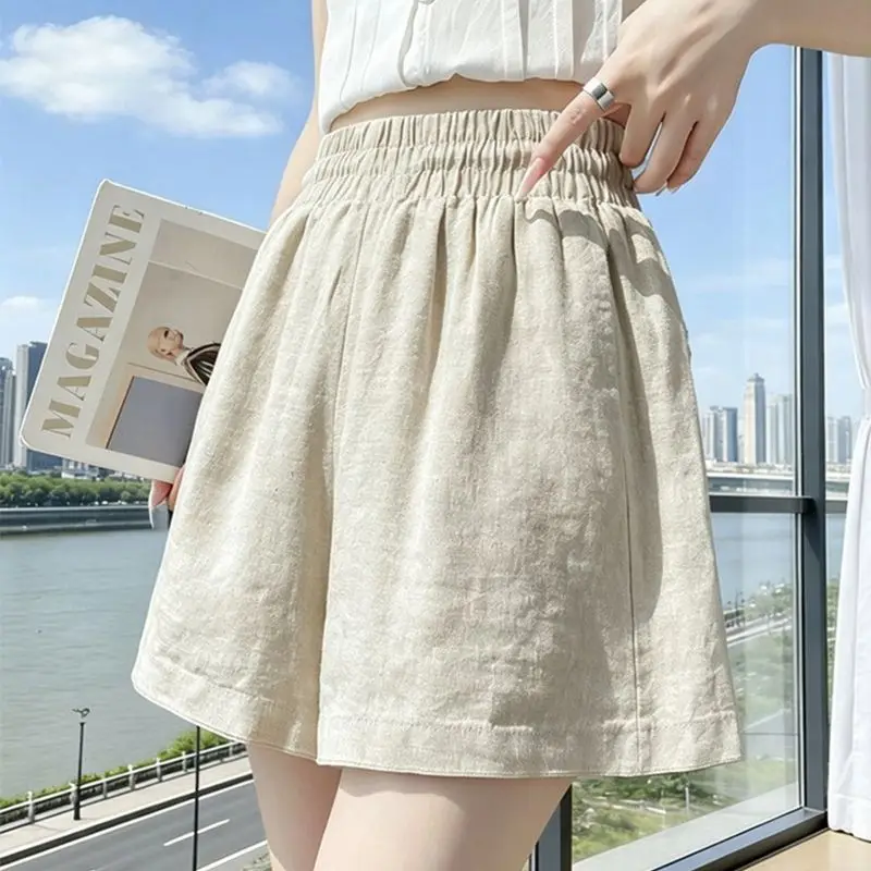 Women's 2026 Autumn Winter Vintage Cotton Linen High Waist Loose Wide Leg Bermuda Shorts Slimming Casual Retro Chic Thick Warm