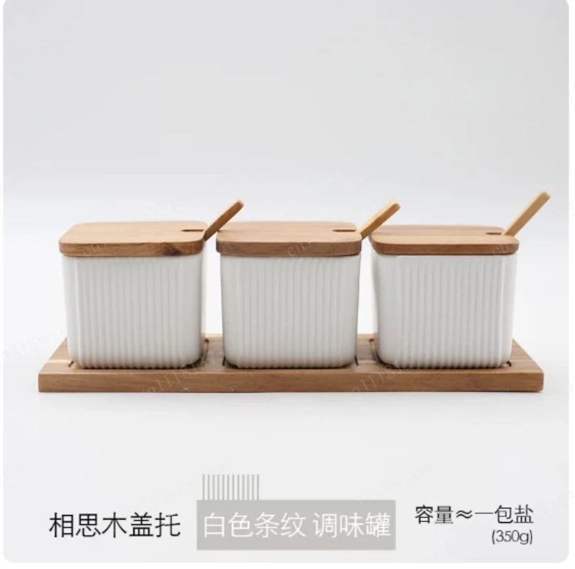 Nordic Style Kitchen Canister Set White Ceramic Spice Jar For Kitchen Ceramic Spice Jars With Bamboo Lids Ceram Jar
