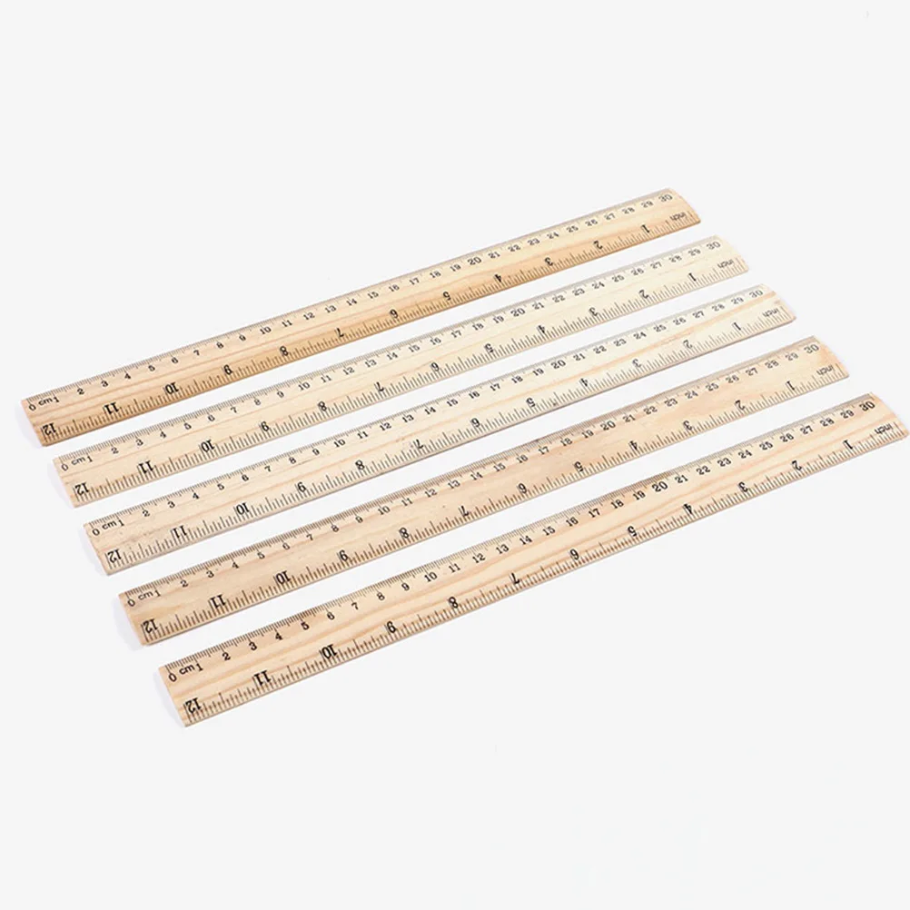12pcs Wooden Ruler 30cm Double Scale Student Stationery Classroom Office Home Multi Function Straight Ruler Easy Read Clear