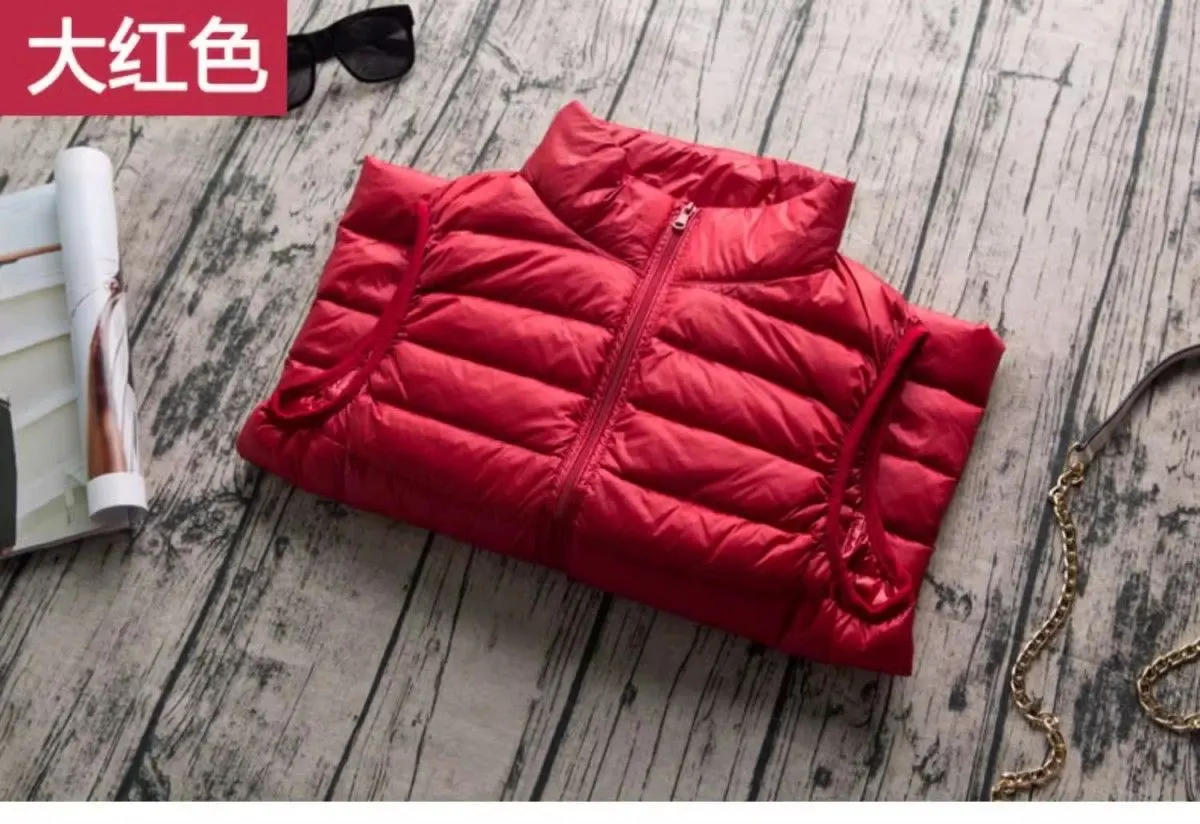 Spring Autumn Women Lightweight Puffer Jacket White Duck Down Vest Warm Winter Slim Sleeveless Waistcoat Female Portable Outwear