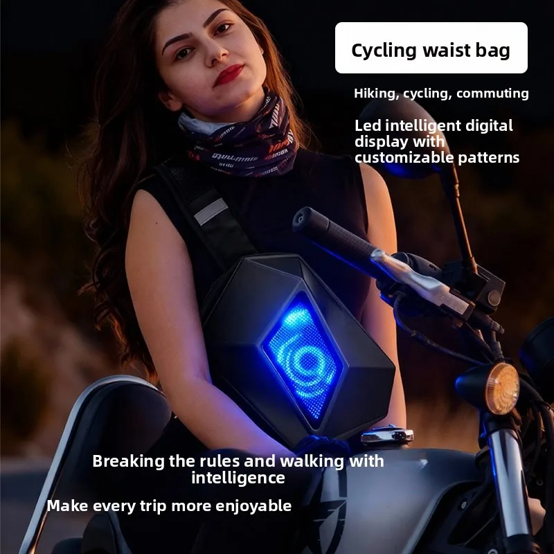 Smart LED Pixel Display Cycling Waist Bag Customizable APP Control Crossbody Sling Bag for E-Bike Scooter Motorcycle Riding