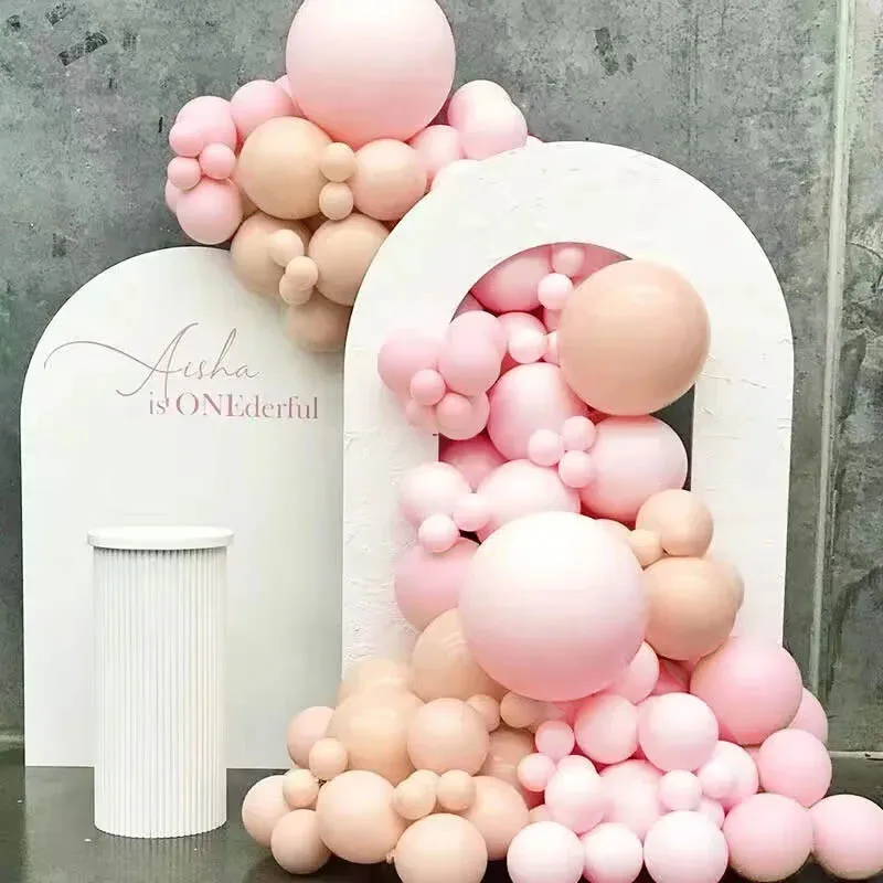 Macaron Pink Blush Balloons Garland Arch Kit Beige Boho Birthday Balloons for Baby Shower Girls 1st Birthday Party Decorations