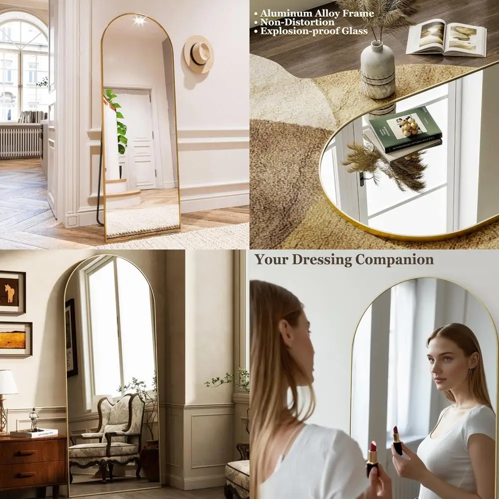 

Modern Aluminum Framed Arched Mirror - 64x21 Full Length Leaning Free Standing Hanging Home Decor