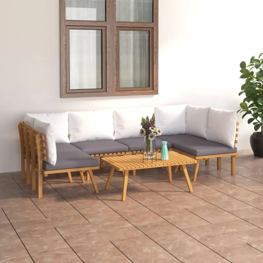 

7 Piece Patio Lounge Set with Cushions Solid Acacia Wood