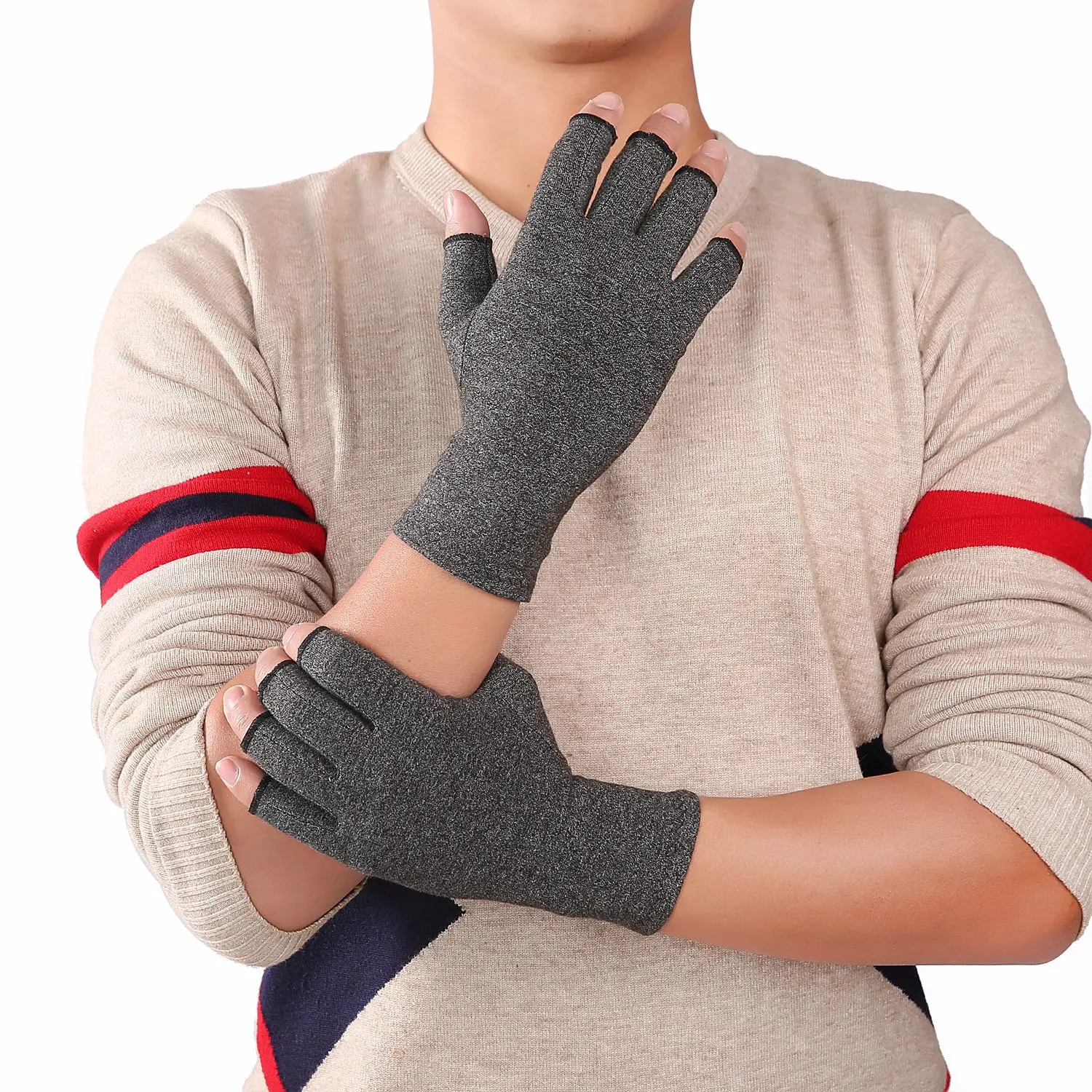 Indoor sports fingerless pressure gloves for men and women, joint rehabilitation training care gloves