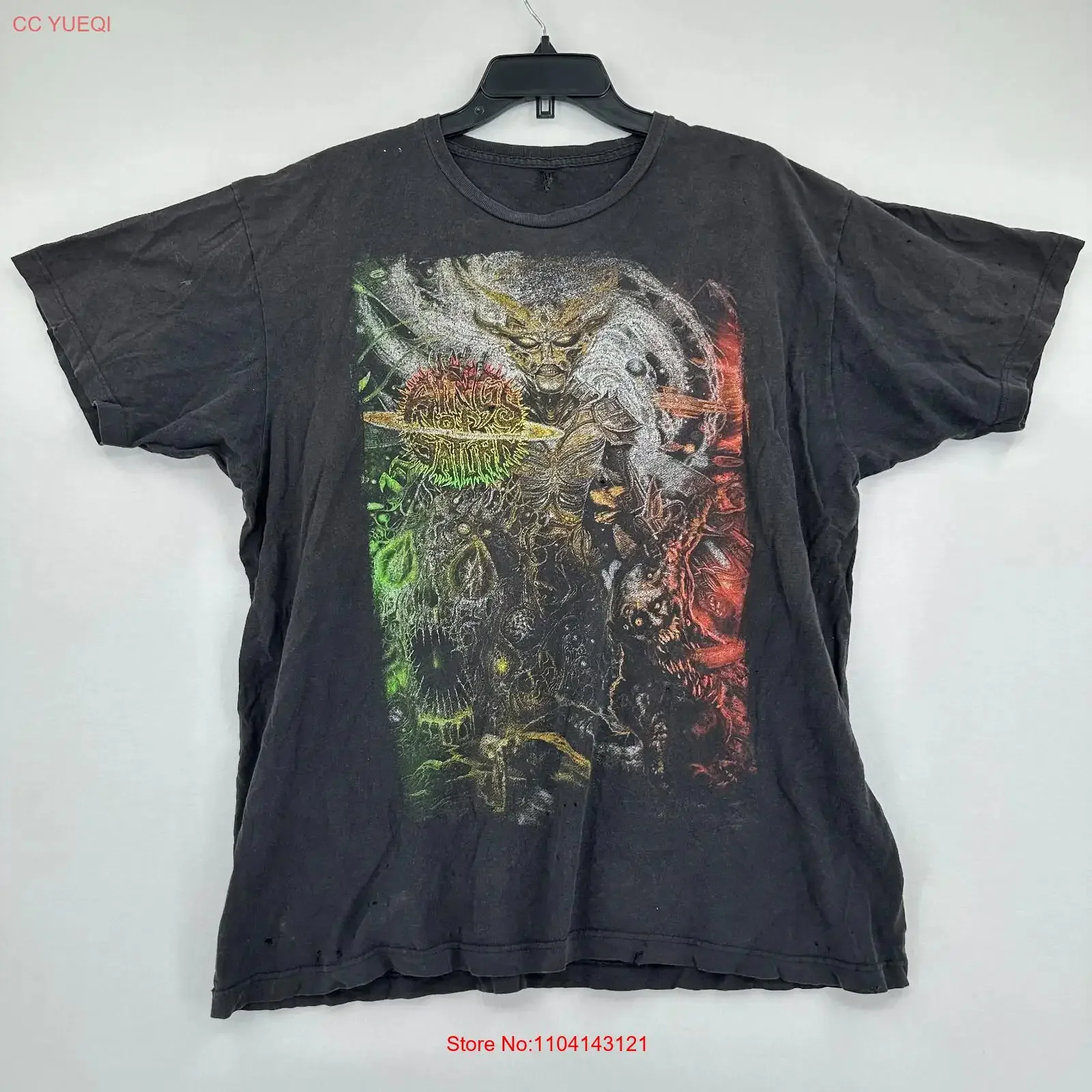 Camiseta Rings Of Saturn para hombre, talla XL, estampado negro, estilo grunge, death core, vintage, lavada, informal, ligeramente de diseño.