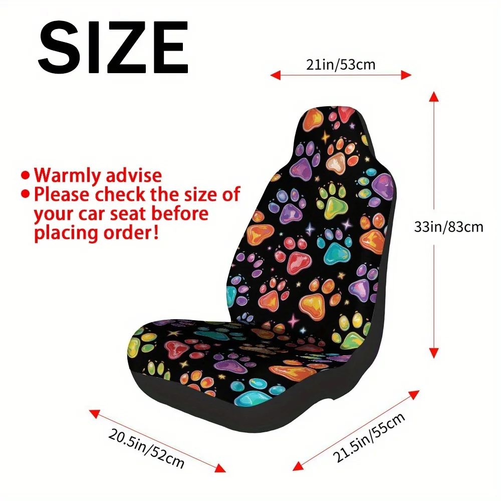 2pcs Colorful Paw Print Car Seat Covers - Soft Washable Fabric, Universal Fit For SUV, Sedan, Truck, Modern Elegant Design With