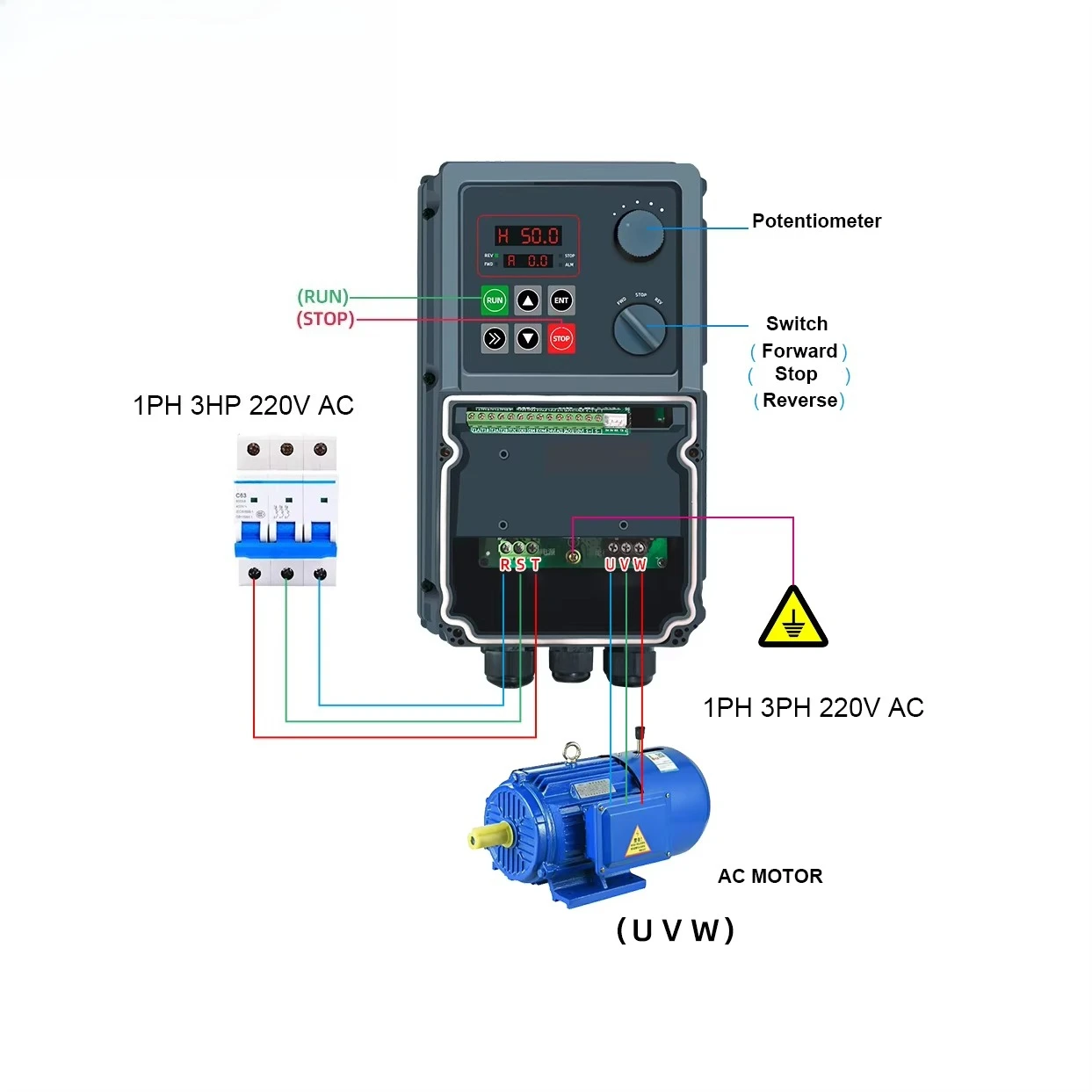 IP66 Waterproof Variable Frequency Drive 2.2KW Single Phase VFD AC Motor Inverter Speed Controller for Pump Fan Industrial Use