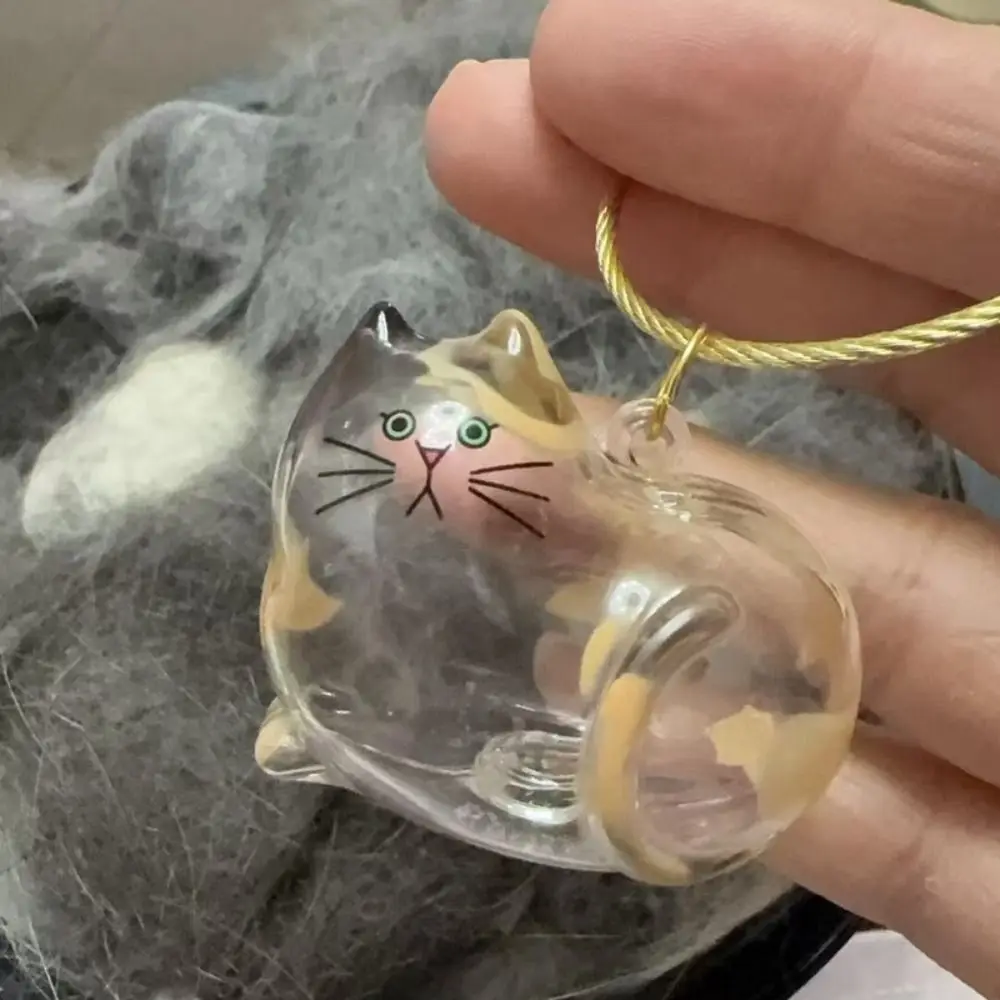 Small Ornaments Cat Fur Storage Pendant Cute Cat Shaped Handmade Design Stylish Keychain Transparent Container DIY Accessories