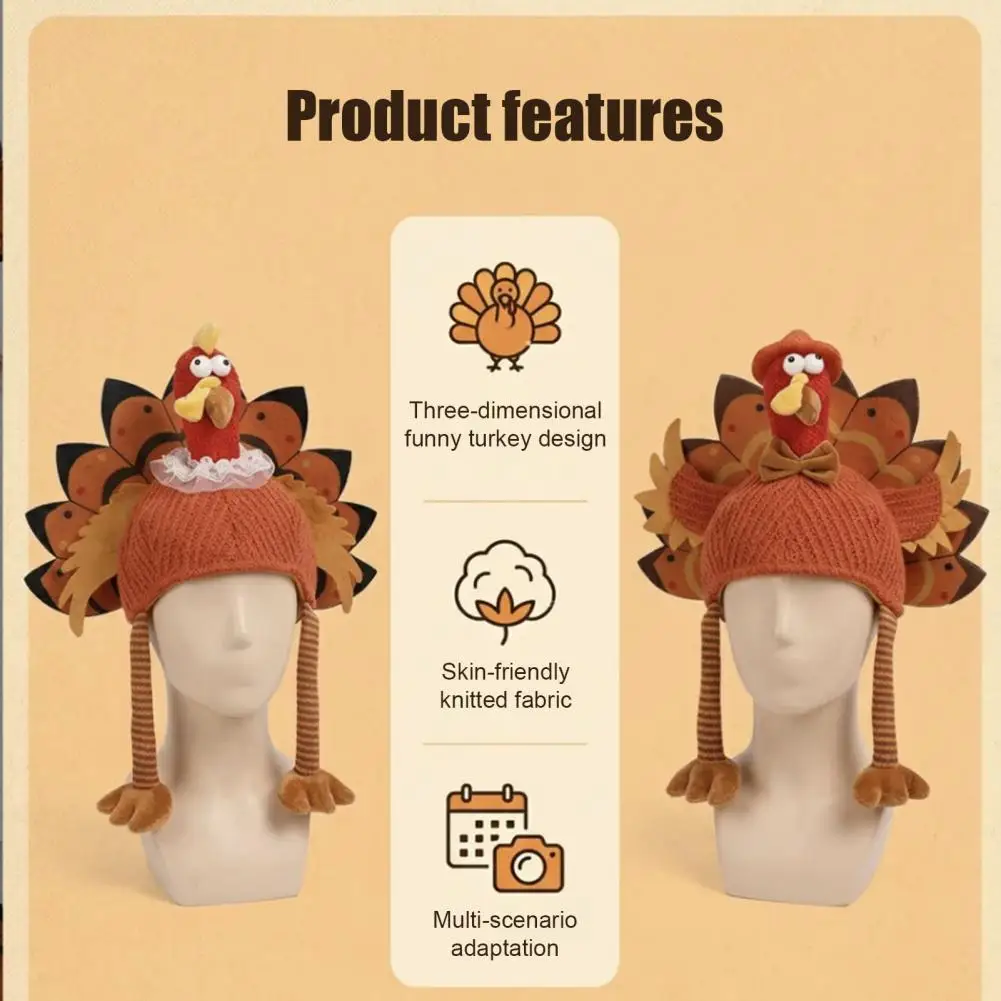Comfortable Thanksgiving Festival Hat Funny Turkey Hat for Adults Thanksgiving Costume Accessory Soft Knitted Fall for Men