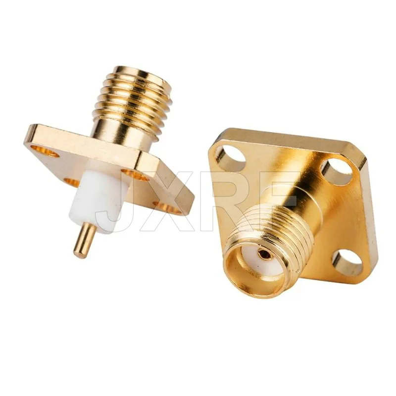 50PCS SMA Female Center Solder 4 Hole Flange Square Chassis Panel Mount Coaxial RF Connector Socket Adapter