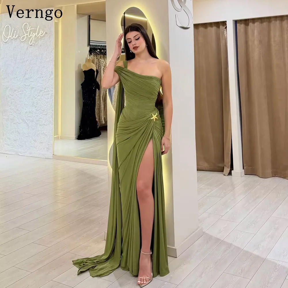 

Вечернее платье Verngo Simple Green из шифона, на одно плечо, А-силуэт, плиссированное, для торжественных случаев, с сексуальным разрезом, для выпускного вечера, на заказ