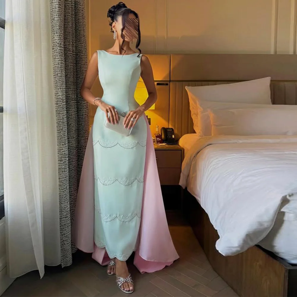 

Elegant O-Neck Sleeveless Evening Dress Modern Mermaid Customized Satin Vestido De Festa Exquisite Crystal Vestido De Noche