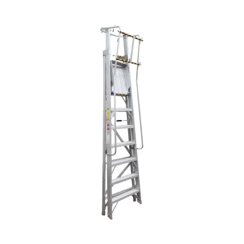 2.1M aluminum mobile wide platform ladder 7-level handrails Thickened non-slip 330 pounds Warehouse picking Supermarket stairs