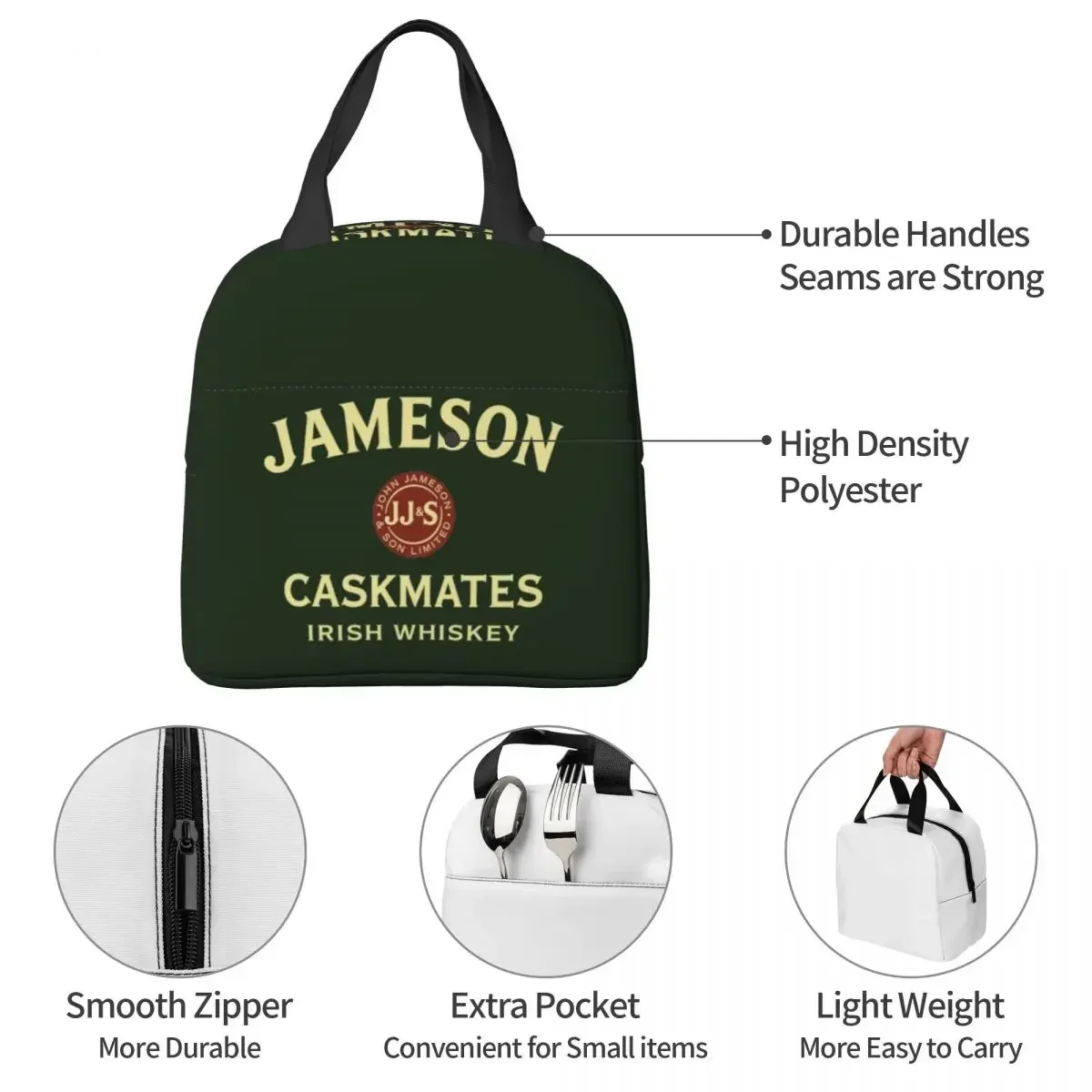 Rare Cask-The Jameson Insulated Lunch Bags Resuable Picnic Bags Thermal Cooler Lunch Box Lunch Tote for Woman Work Kids School