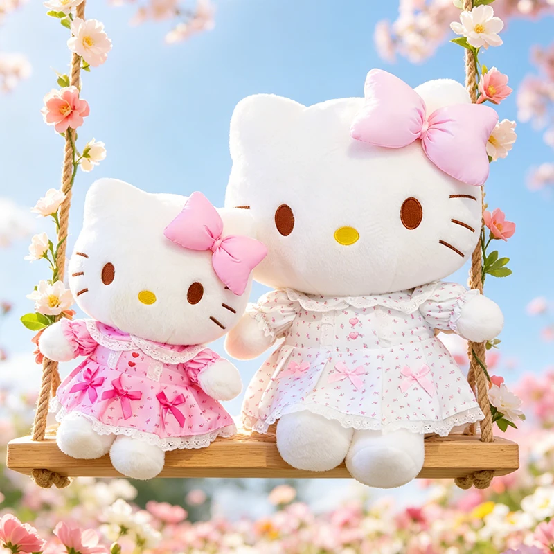 サンリオ-ハローキティ-ぬいぐるみ-マルチサイズセット-花柄レースドレス付き-ふわふわ猫枕-子供の誕生日プレゼント-ホームデコレーション