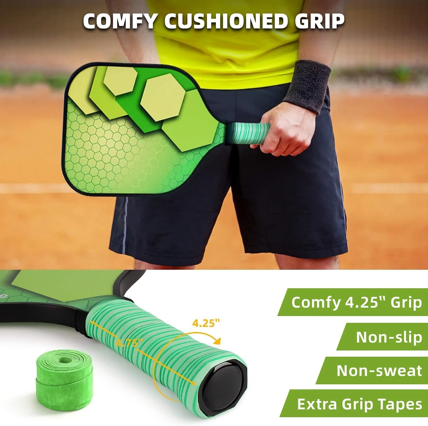 2 Pack 4 Pack USAPA Approved Fiberglass Pickleball Paddles Set Lightweight Rackets With Indoor Outdoor Pickleball Balls Carry Bag And Replacement Overgrips For Beginners Intermediate Players Family Recreational Indoor Outdoor Court Sports