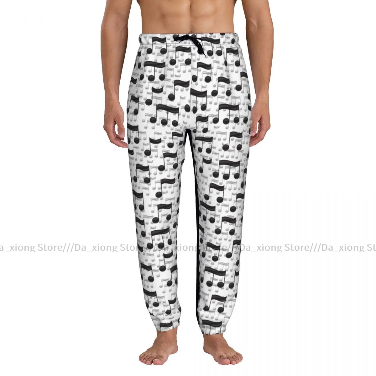 Men Pants Black Music Notes On White Background Male Trousers Fitness Sweatpants Streetwear