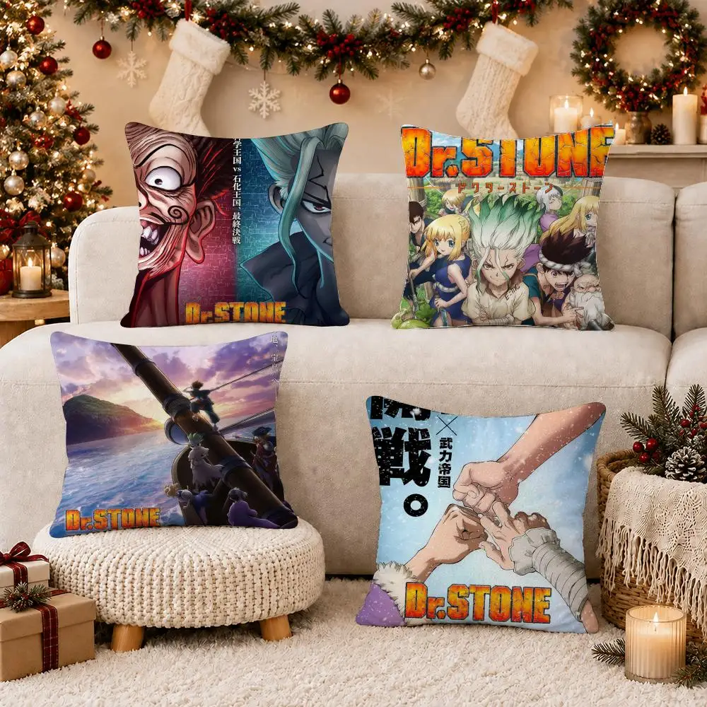 Anime D-Dr.STONE Cushion Cover Soft Short Plush Pillow Case Cushion Cover for Living Room Sofa Decor