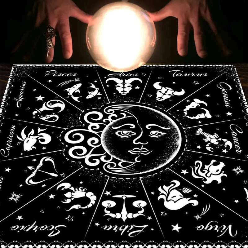 VIKAMA Zodiac Wheel Moon Goddess Tarot Altar Cloth Divination Mat Spiritual Witchcraft Astrology Wiccan Home Decor