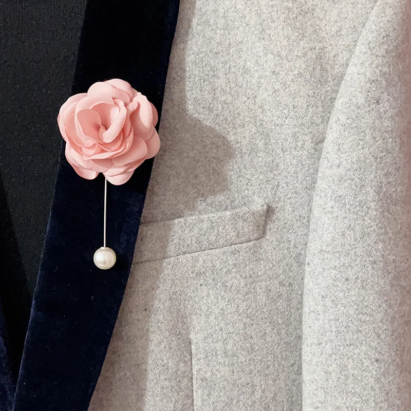 Korean Fashion Design Handmade Silk Flower Brooch Pearl Camellia Pins Woman Summer Daily Colthes Button Anti Slip Small Trinket