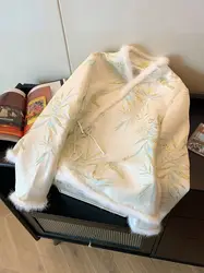 2026 new chinese style niche cotton jacket for women autumn and winter retro style bamboo loose fitting warm top