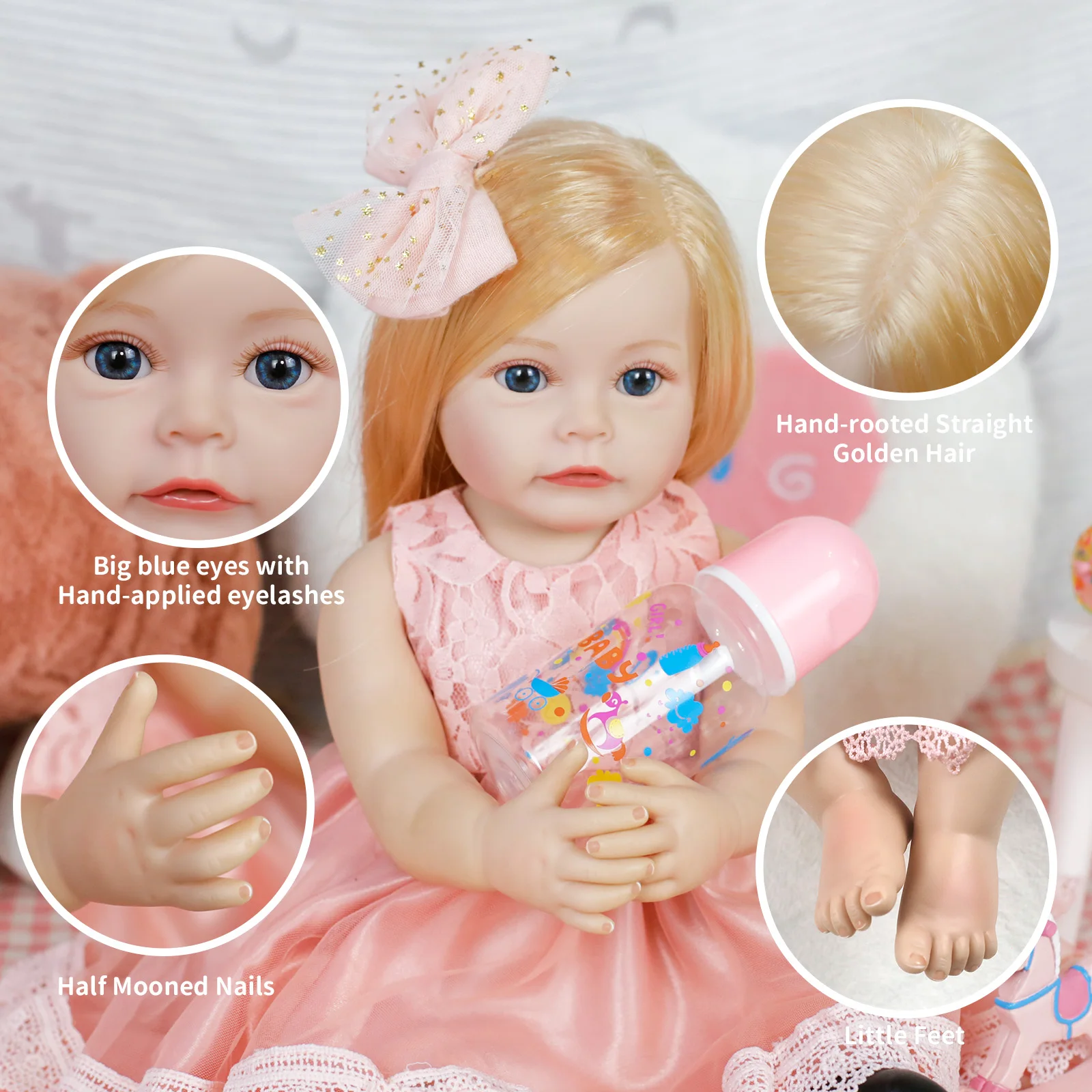 18inch Reborn Baby Doll Full Silicone Vinyl Body with Hand Root Golden Long Hair Realistic Princess Toddler Bebe Birthday Gifts