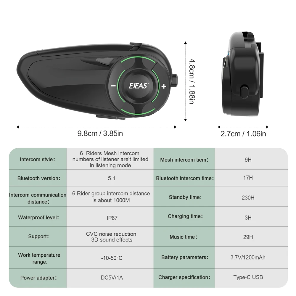 1/2Pcs EJEAS Q8 Motorcycle Mesh Group Intercom Helmet Bluetooth Headset For 6 Riders Talking Interphone Music Sharing FM IP67