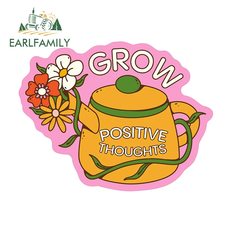 EARLFAMILY 13cm X 10cm For Grow Positive Thoughts Flower Car Stickers Graffiti Simple Decals Sunscreen Scratch-Proof Car Goods