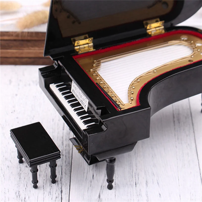 ミニチュアグランドピアノモデルキット,椅子,家庭やオフィスの装飾用の小さな楽器,黒,音楽なし