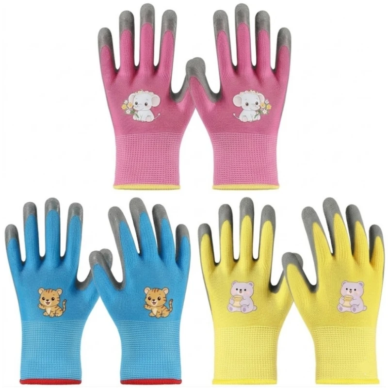 Kids Gardening Gloves for Age 3-10 Children Toddlers Grippy Rubber Coated Garden Work Gloves for Youth Girls Boys Indoor Outdoor