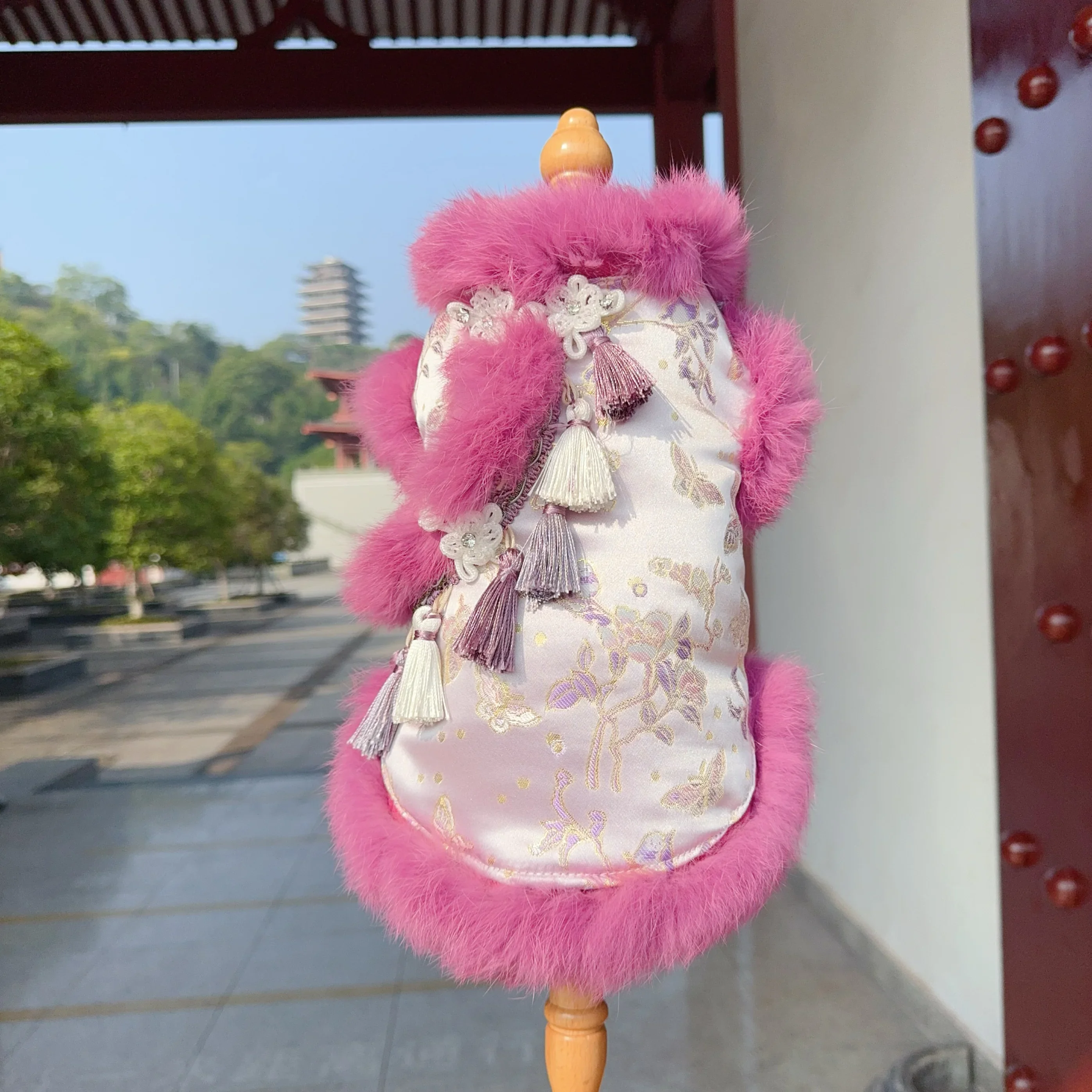 Luxury Handmade Dog Clothing Winter Plush Butterfly Embroidery Chinese Style Dresses For Small medium Dog New Yearl Pet Clothes