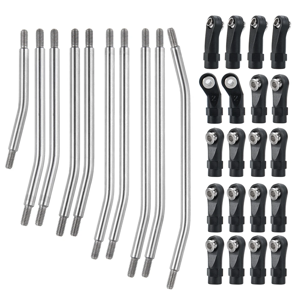 AXSPEED 10Pcs 313/324mm Stainless Steel Link Rod Set Linkage Steering w/ Nylon Ball End for Axial SCX10 II 90046 1/10 RC Car