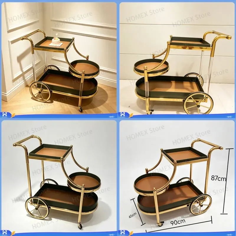 Luxury European Style Mobile Bar Cart Hotel Restaurant KTV Wine Service Trolley Commercial Food Delivery Snack Truck with