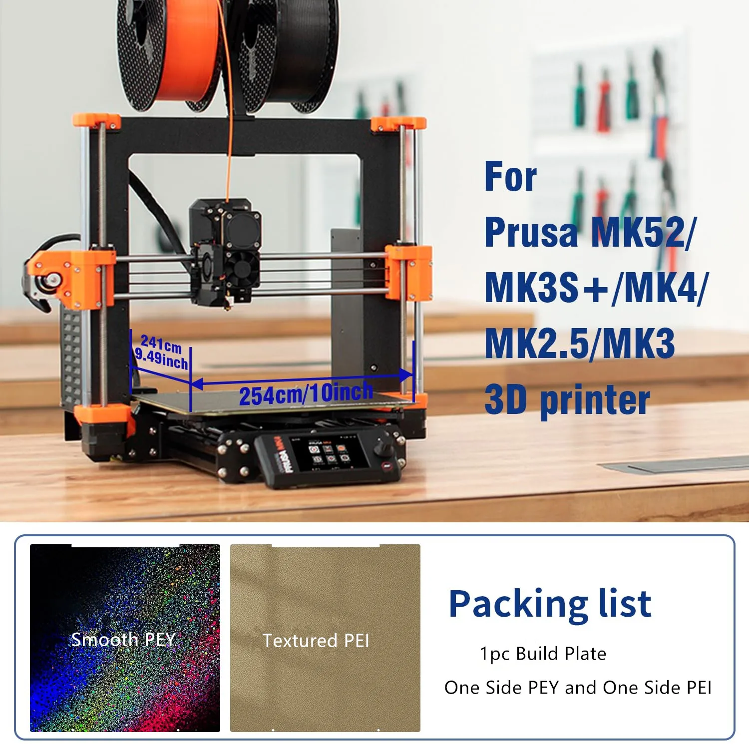 

Материнская пластина PEY PEI для Prusa I3 MK2.5S MK52 MK3 MK3S MK3S+ MK4, двухсторонняя гладкая/текстурированная листовая пластина из пружинной стали 241x254 мм