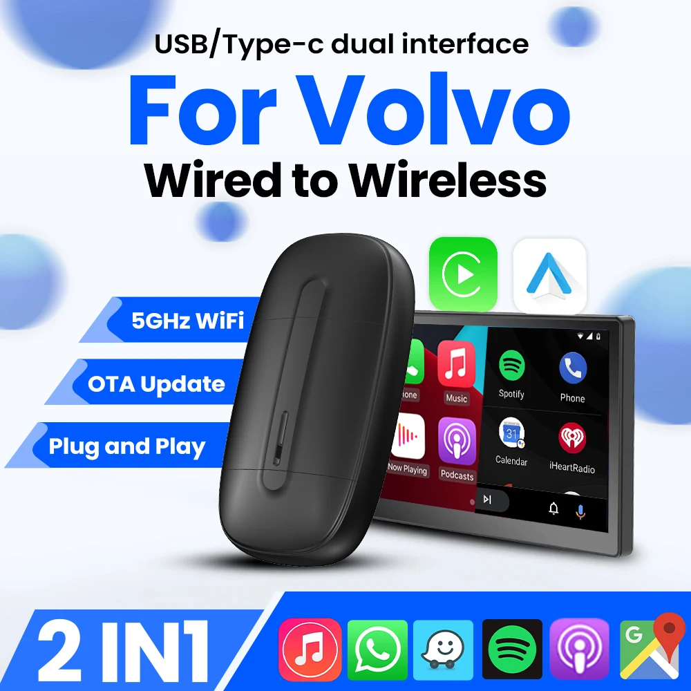 Carplay Wireles Android Auto USB Type-c Plug and Play Bluetooth Smart Dongle For Volvo XC90 S90 V90 XC60 S60 V60 XC40 EX30 C40