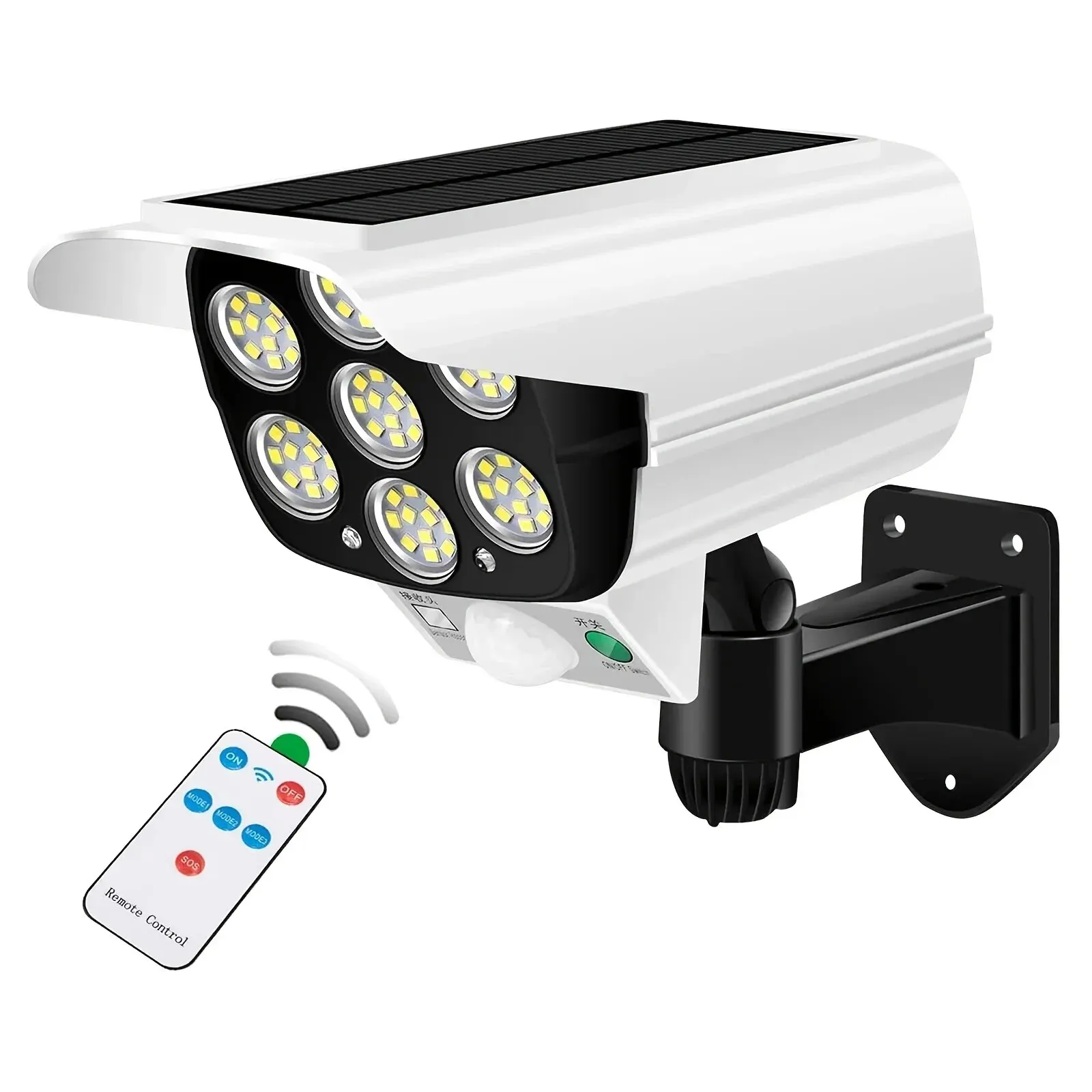 NONE 77-LED-Außen-Bewegungsmelder, Solarleuchten, Flutlicht, wasserdicht, kabellos, Dummy-Köder, gefälschte Überwachungskamera für Veranda, Garten, Terrasse 5