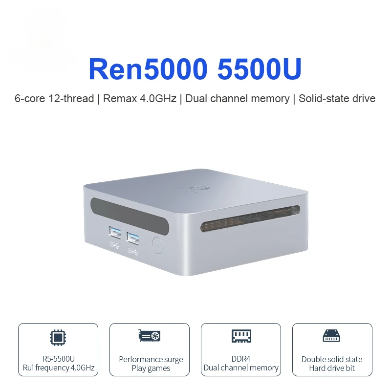 Neuer mini pc ren5000 5500u amd ryzen5 5500u cpu 2,1 ghz bis zu 4,0 ghz windows 10/11 ddr4 64gb wifi6 nuc desktop gaming pc