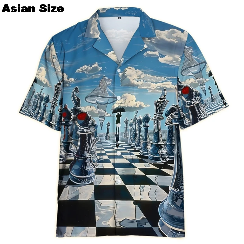 Fashion Game Chess Color 3D Print Shirt Men Women Shirts Single-Breasted Short Sleeve Hawaiian Shirts Blouse Men's Lapel Blouse