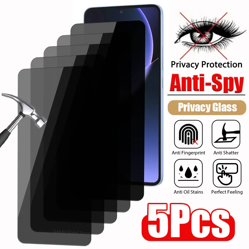 5 قطعة واقي شاشة مضاد للتجسس لهاتف Xiaomi Mi 14T 13T 12T 11T Pro زجاج الخصوصية لهاتف Xiaomi Mi 11 Lite 5G NE 13T14T زجاج مقسى