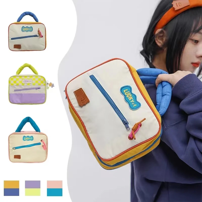 Borsa per cosmetici a colori a contrasto di grande capacità Organizer per articoli da toeletta borsa per il lavaggio da viaggio in stile coreano