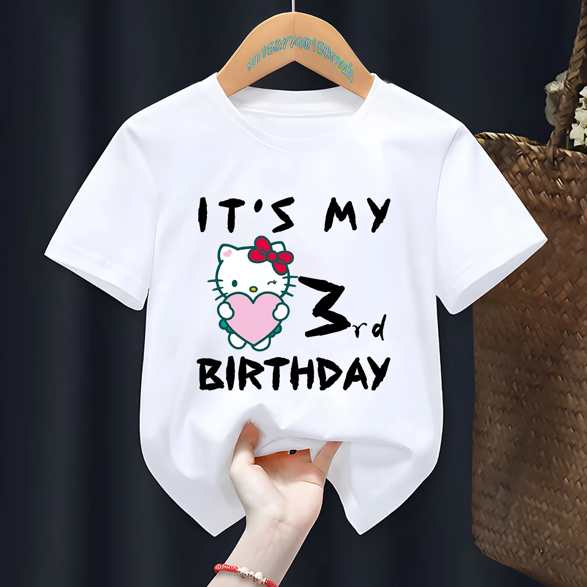 

Hello Kitty Children T-Shirt Sanrio Birthday Number 1-9 Boy Girl Clothes Kid Kawaii Anime Cartoons Little Baby Casual Tee Shirt