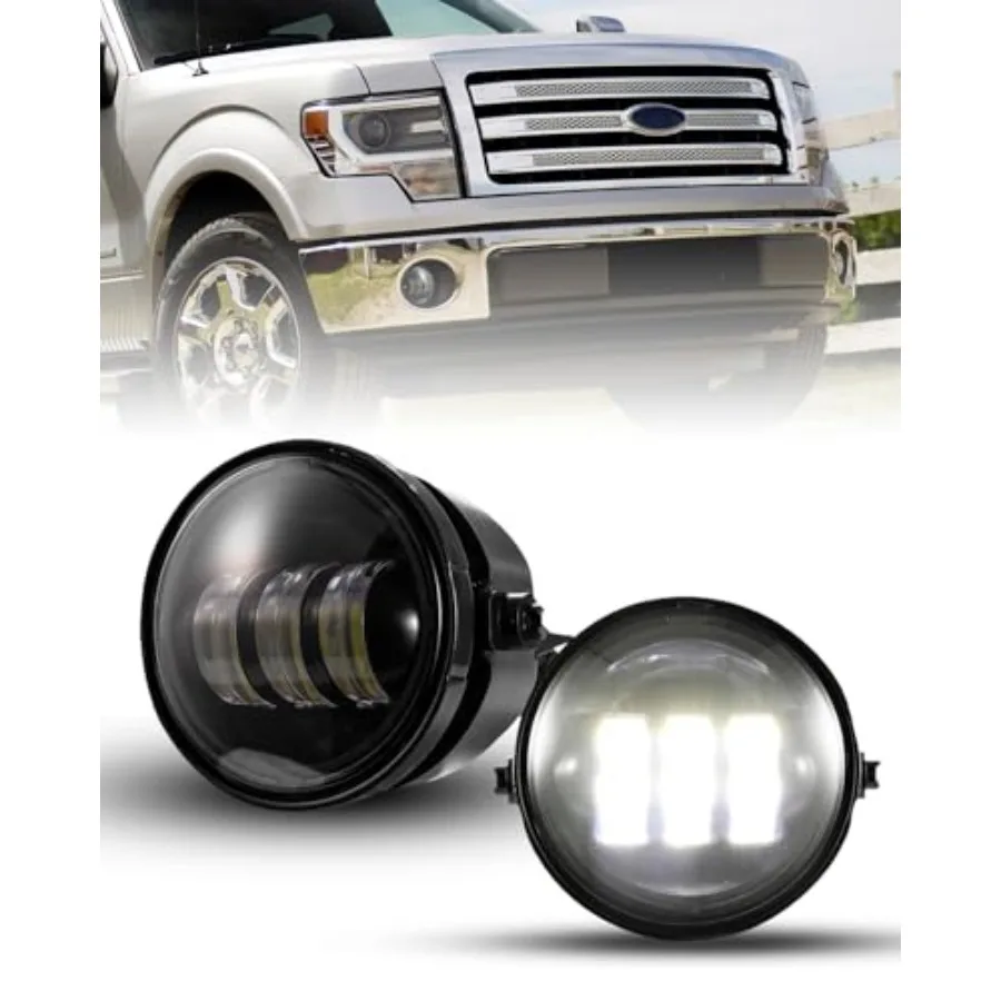 

F150 LED Fog Lights Compatible with 2011 2012 2013 2014 Ford F150 2PCS X 30W 4-inch Round LED Fog lights Assembly with Smoke Le