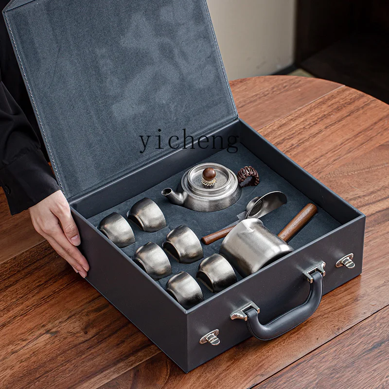 CB-8  Pure Titanium Tea Set Complete Gift Box for Elders, Friends, Teachers, Birthday Gift