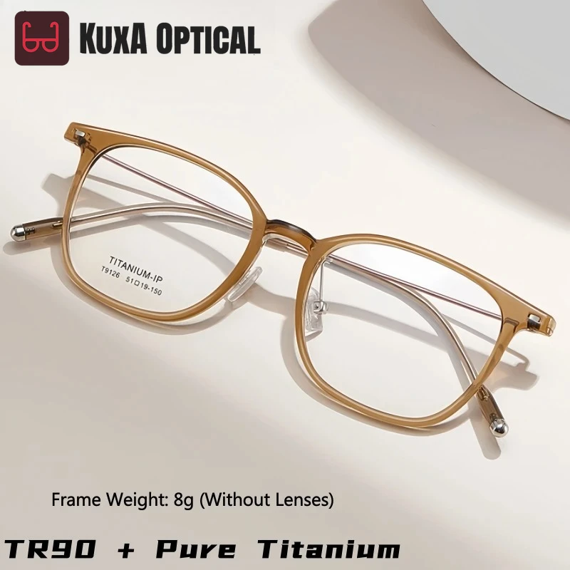 

KUXA ультра легкие 8 г мужские и женские очки TR90 из чистого титана в оправе ретро квадратные гибкие оптические очки по рецепту 91