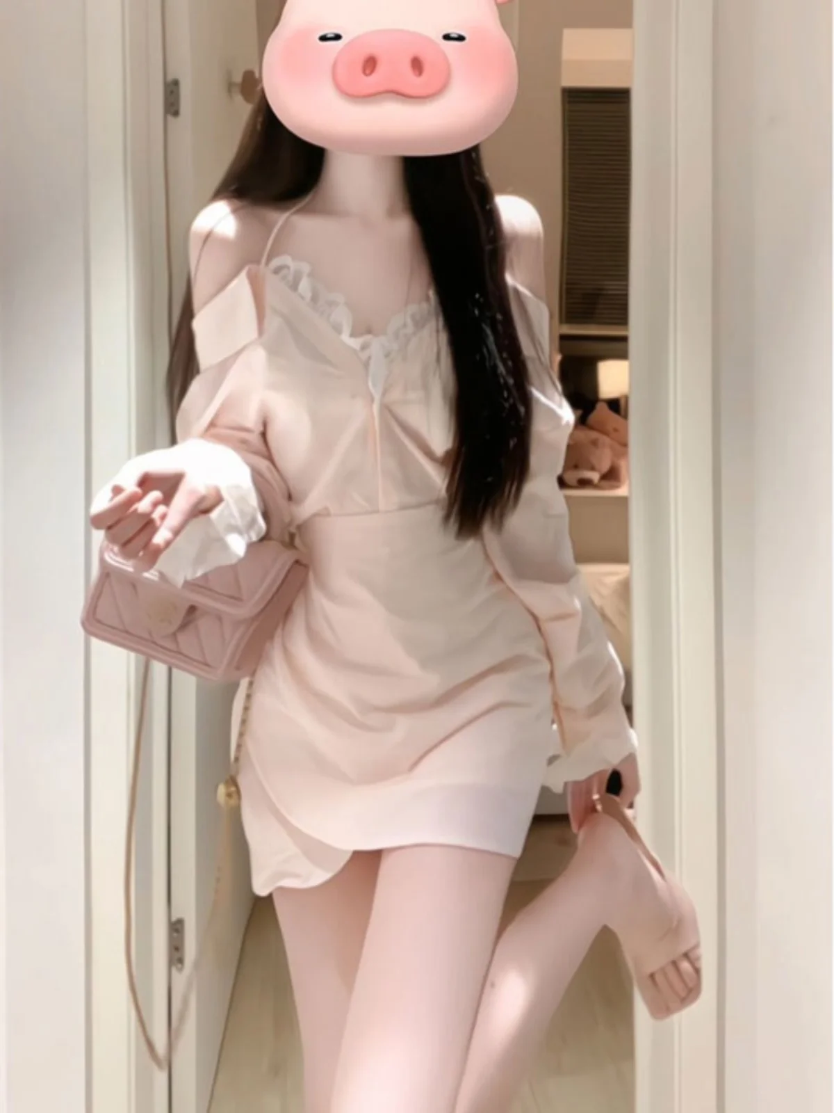 french-style-lace-long-sleeve-one-shoulder-dress-date-fishing-style-pure-desire-atmosphere-korean-style-women's-shirt-dress